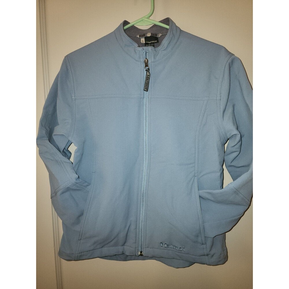Marmot Womens Jacket Large Blue  Full Zip Biker Embroidered Logo Outdoor